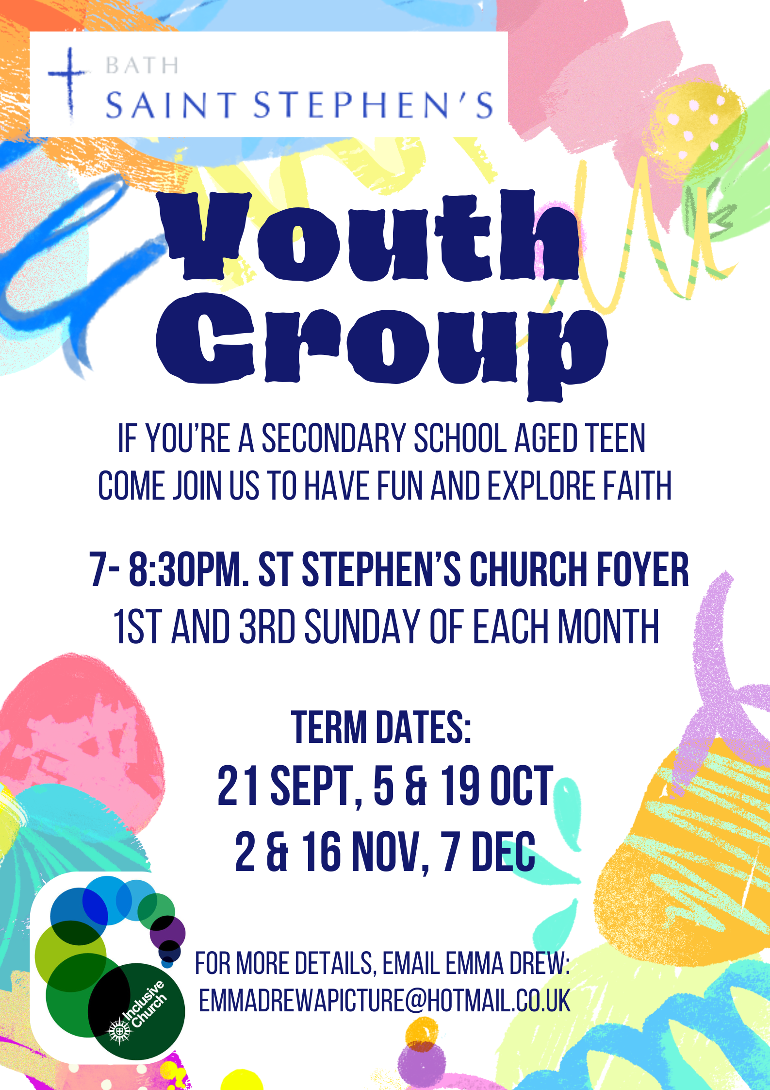 Cool Fun and Faith for secondary school teens runs on the 1st & 3rd Sunday each month at St Stephen's