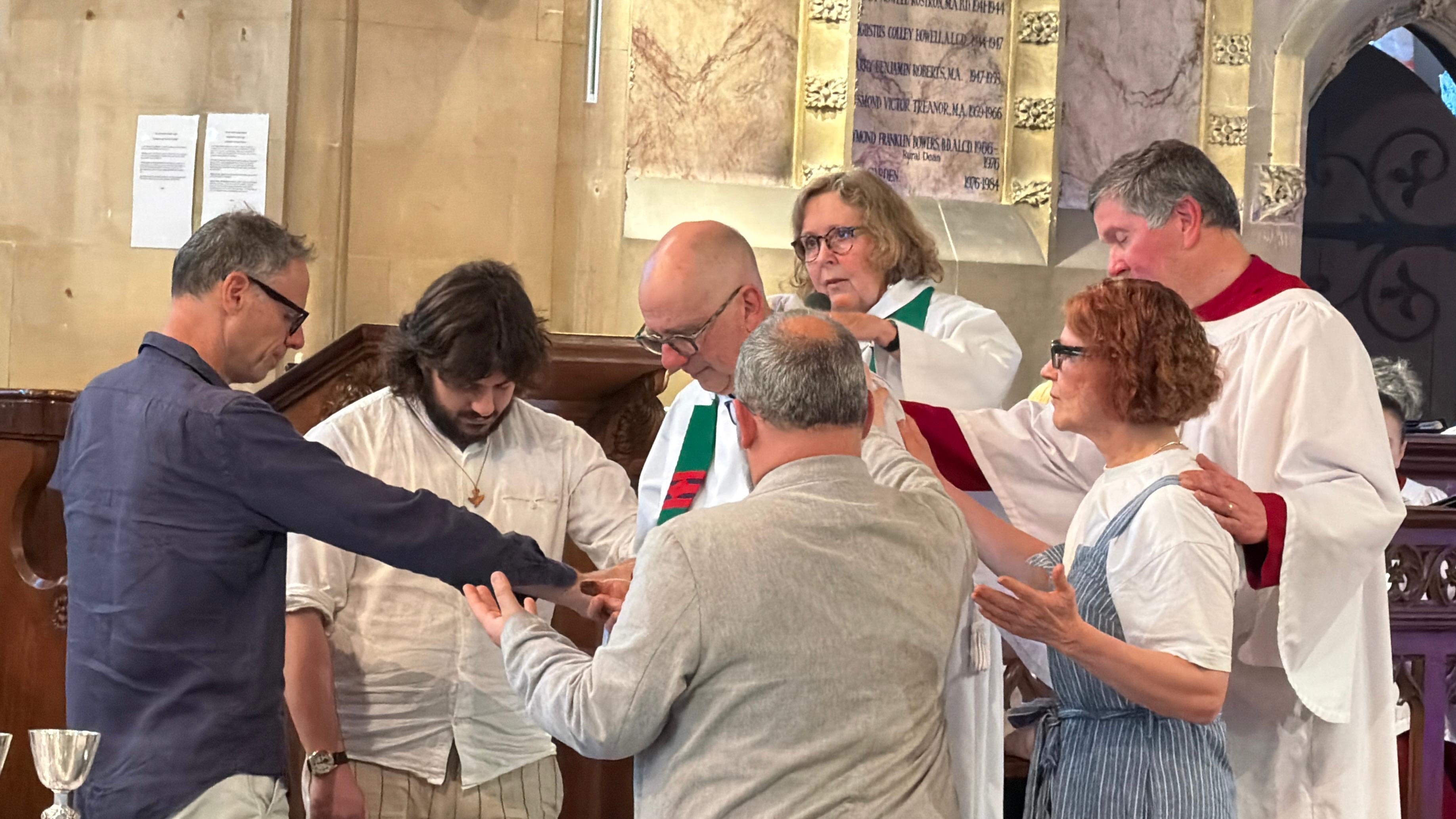 Rev Philip Hawthorn being prayed for at his final service on 21 June 2026