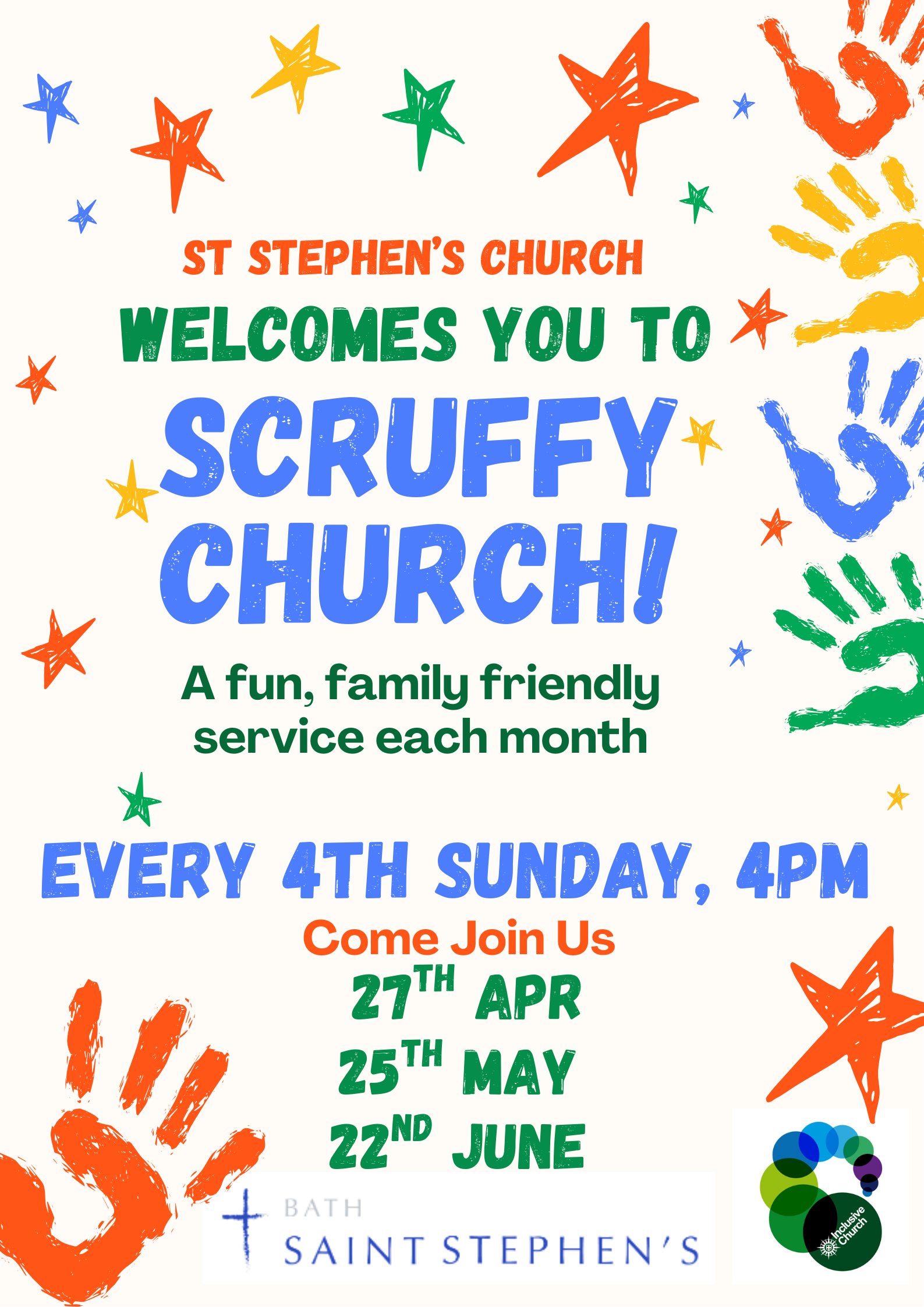 Scruffy Church family fun service at St Stephen's every 4th Sunday at 4 pm