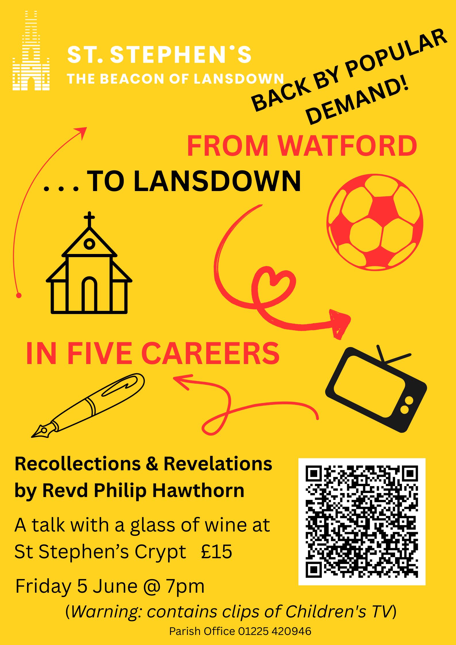 June 5 talk with wine by Rev Philip Hawthorn on his entertaining career. 7 pm in St Stephen's Crypt