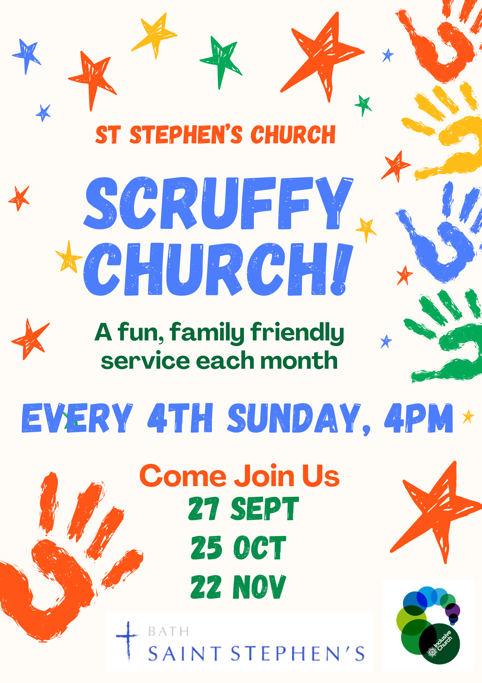 Scruffy Church for family friendly services dates for autumn 2026