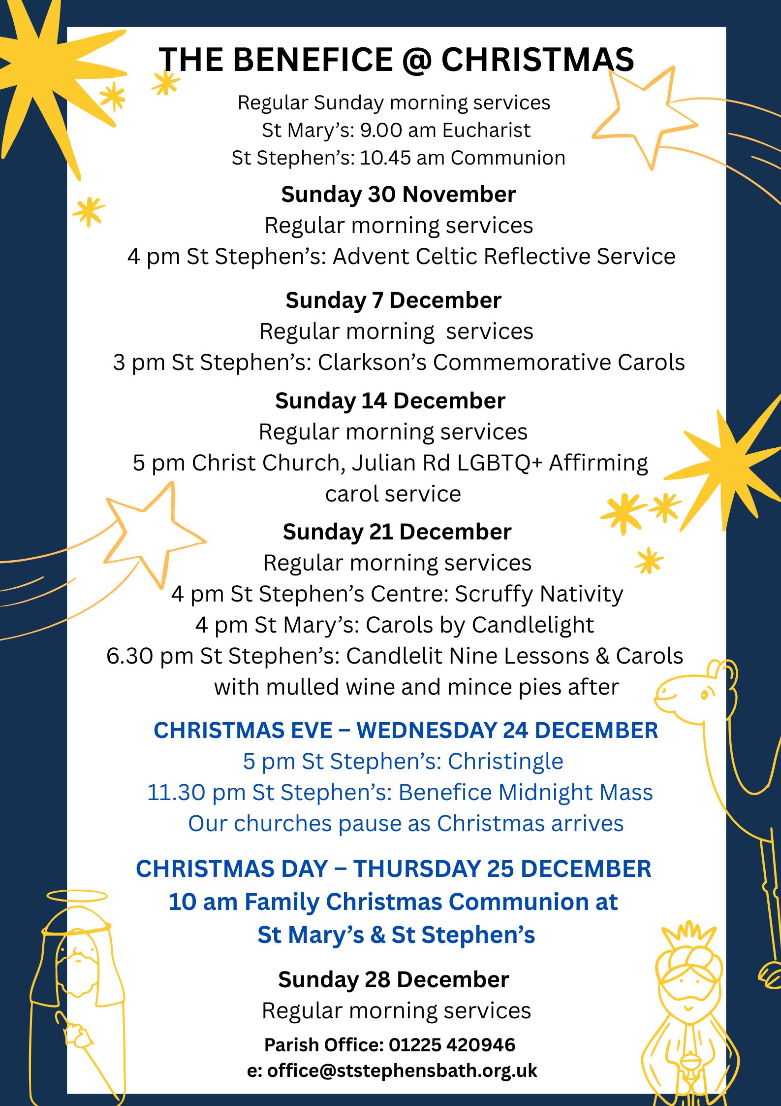 Christmas and Advent Services in the Benefice of St Stephen's Lansdown and St Mary's Charlcombe
